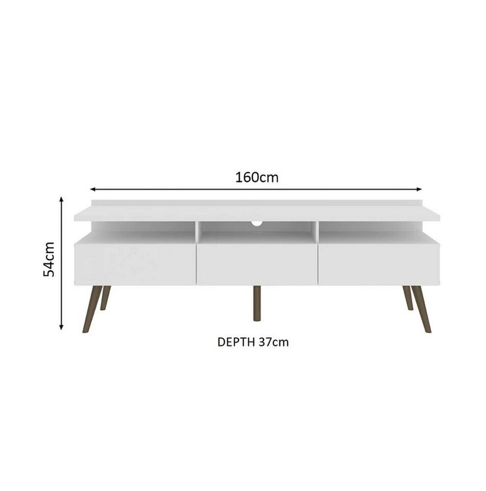Jasmine White TV Stand Jasmine White TV Stand on white background with detailed dimensions