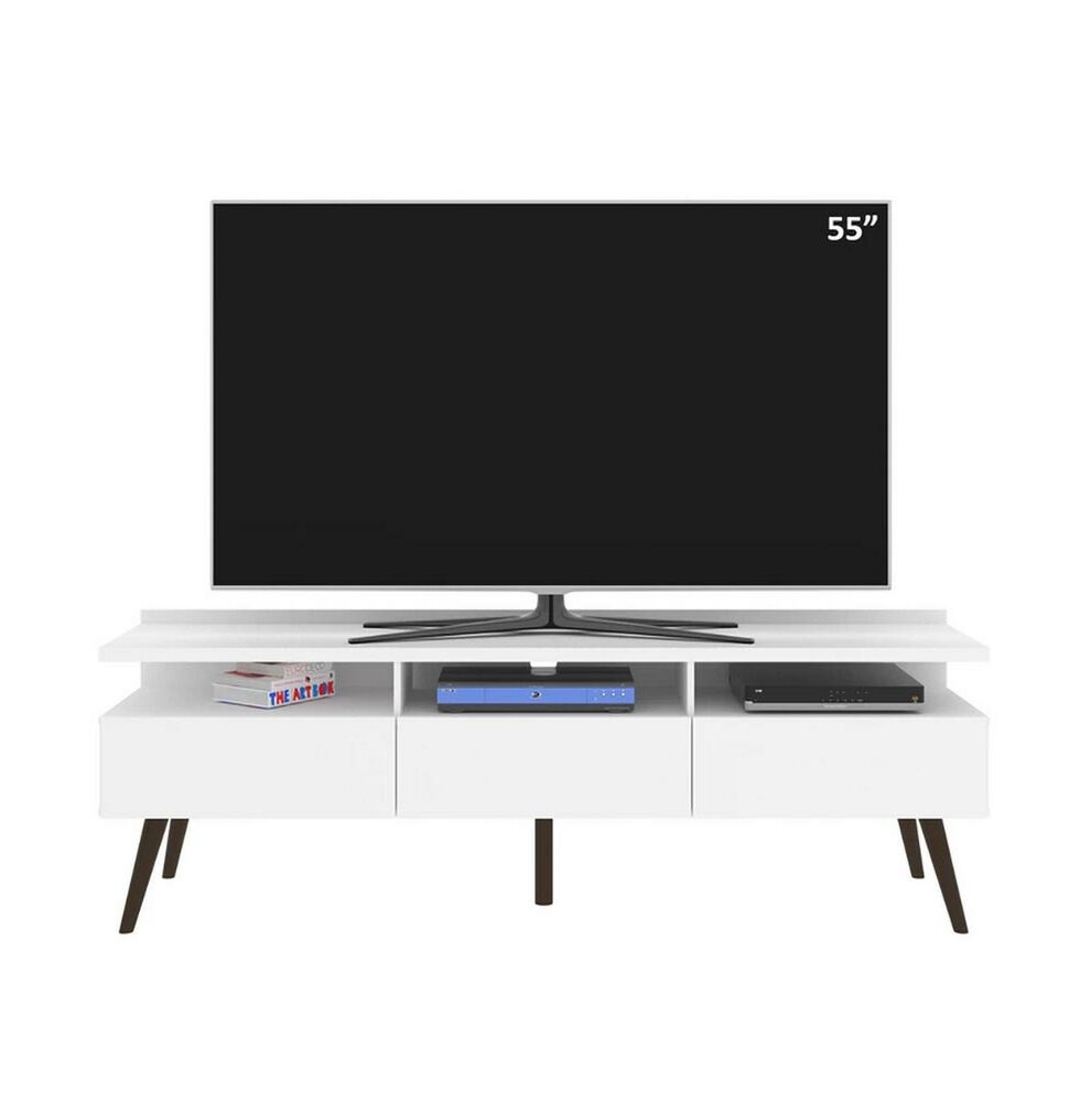 Jasmine White TV Stand Jasmine White TV Stand on white background with a TV display